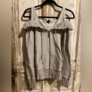 Free People Light Gray Women's Hoodie - drop shoulder - double zipper - small